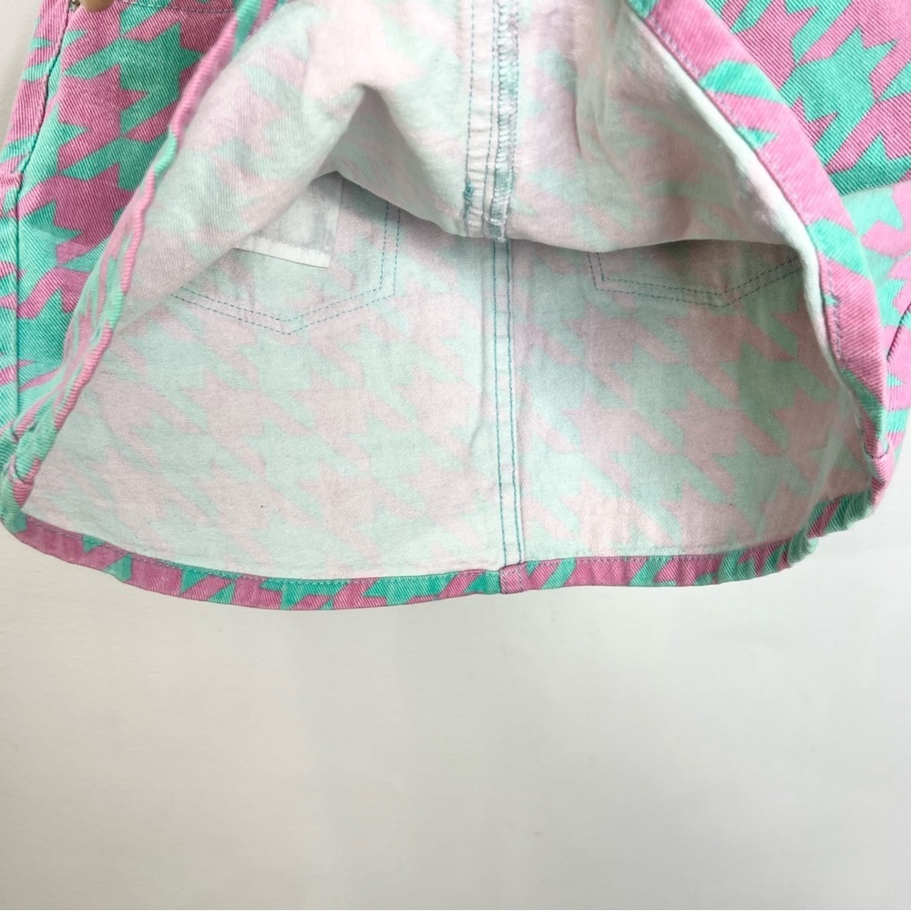 Signature 8 aqua pink houndstooth check belted denim mini skirt M - Picture 7 of 11